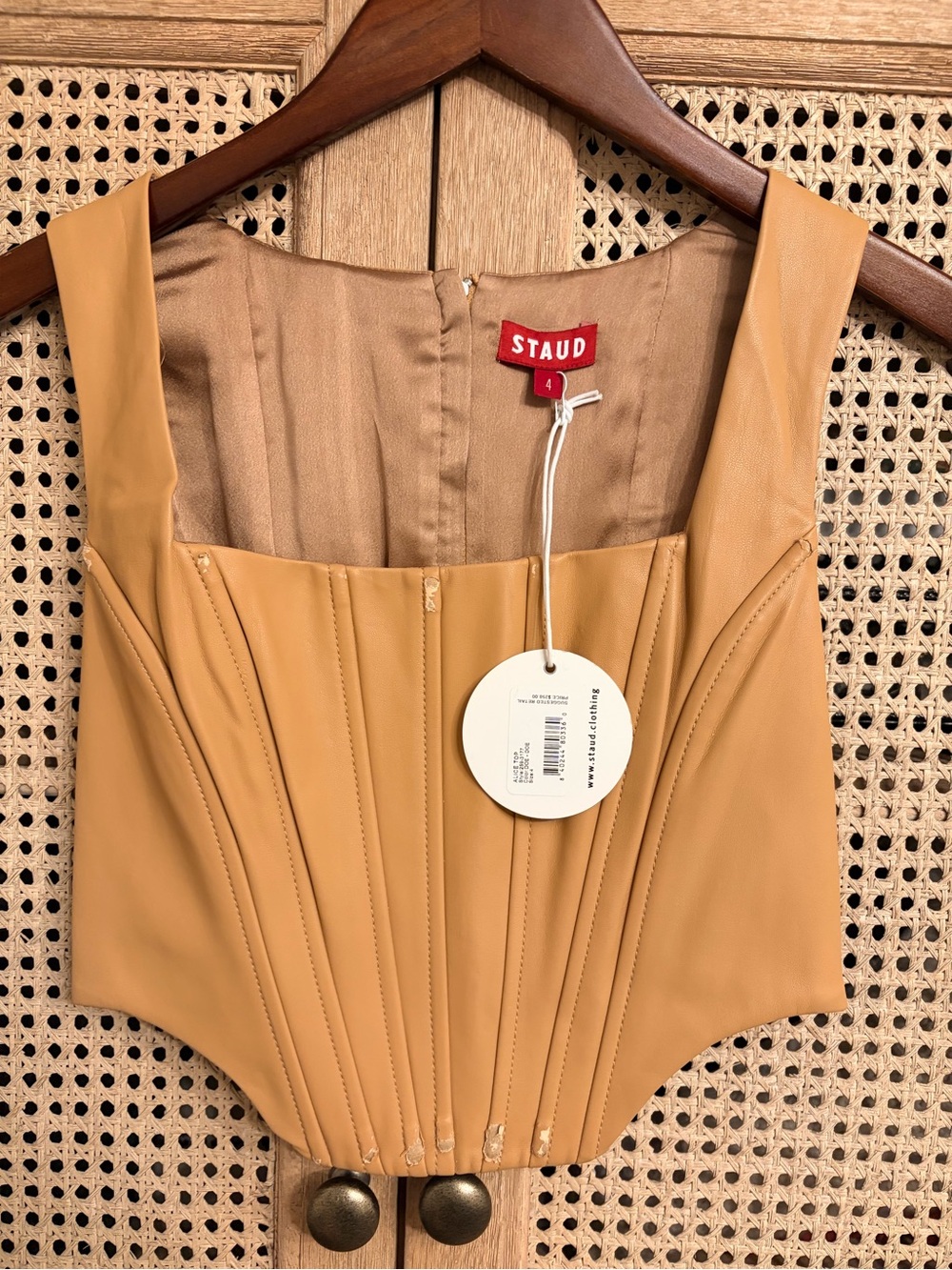 Staud Faux-Leather Corset Bodysuit